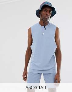 Синий свободный свитшот без рукавов с глубокими проймами ASOS DESIGN Tall