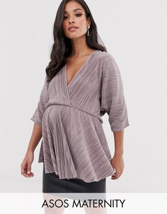 Плиссированный топ с запахом и рукавами \летучая мышь\" ASOS DESIGN Maternity-Фиолетовый