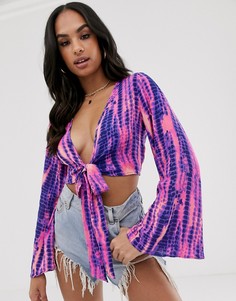 Кроп-топ с принтом тай-дай и завязкой Missguided-Мульти