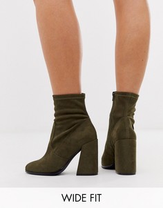 Ботильоны на каблуке для широкой стопы ASOS DESIGN - Ellan heeled sock boots-Зеленый