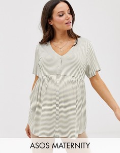 Топ в полоску на пуговицах с V-образным вырезом и короткими рукавами ASOS DESIGN Maternity Nursing-Мульти