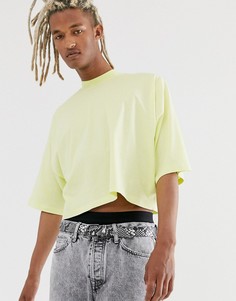 Светло-желтая укороченная oversize-футболка с рукавами до локтя и отворачивающимся воротником ASOS DESIGN-Зеленый