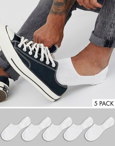 Набор из 5 пар белых невидимых носков ASOS DESIGN - Скидка-Белый