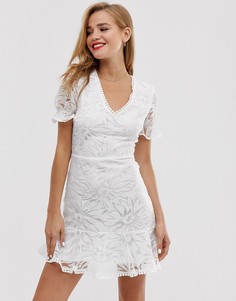 Чайное платье мини с цветочной вышивкой Parisian-Белый
