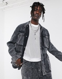 Вельветовая куртка в стиле милитари от комплекта ASOS DESIGN-Черный