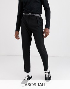 Суженные книзу черные строгие укороченные брюки с двойными складками ASOS DESIGN Tall-Черный