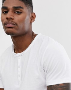 Белая футболка с овальным вырезом и пуговицами ASOS DESIGN-Белый