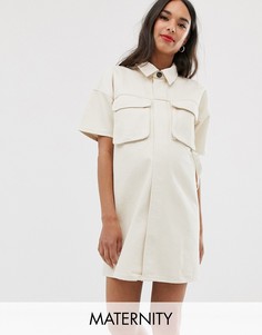 Джинсовое платье-рубашка ASOS DESIGN Maternity-Белый