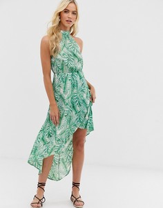 Платье миди с тропическим принтом AX Paris-Зеленый