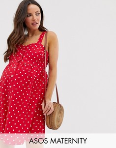 Льняное платье мини в горошек с пуговицами ASOS DESIGN Maternity-Мульти