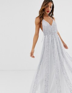 Платье макси на бретелях из сетки с пайетками ASOS DESIGN-Синий