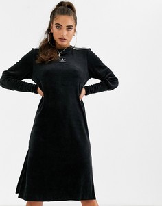 Черное бархатное платье с тремя полосками adidas Originals-Черный