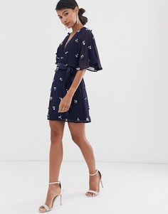Декорированное платье мини с запахом и завязкой ASOS DESIGN-Мульти