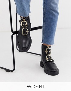 Черные кожаные ботинки для широкой стопы и с отделкой ASOS DESIGN Attribute premium-Черный