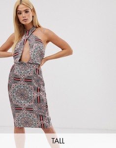 Платье миди с халтером, перекрестом и принтом пейсли Missguided Tall-Мульти