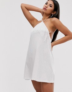Трикотажный пляжный сарафан-халтер с бахромой ASOS DESIGN-Белый