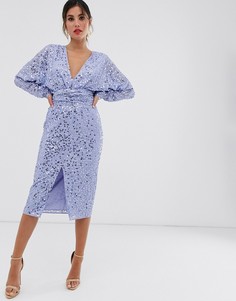 Платье миди с рукавами \летучая мышь\" и запахом ASOS DESIGN-Синий