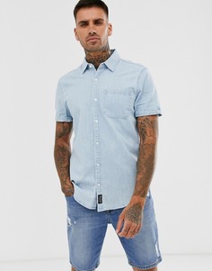 Приталенная рубашка с короткими рукавами, карманом и логотипом Hollister-Синий