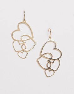 Золотистые серьги-протяжки с сердечками ASOS DESIGN-Золотой