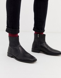 Черные кожаные ботинки челси с квадратным носом ASOS DESIGN-Черный