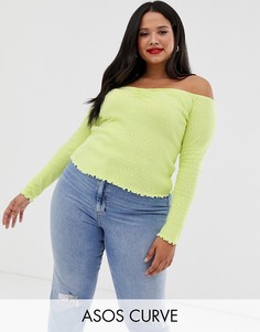 Неоновый ажурный топ со спущенными плечами ASOS DESIGN Curve-Зеленый
