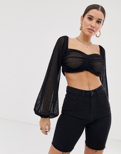 Присборенный кроп-топ с пышными рукавами на манжете ASOS DESIGN-Черный