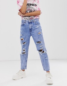 Синие джинсы в винтажном стиле с рваной отделкой Bershka-Синий