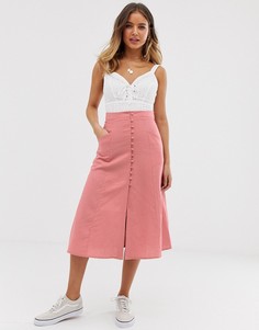 Юбка миди на пуговицах ASOS DESIGN-Розовый