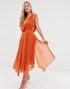 Платье миди с запахом и драпировкой на спине ASOS DESIGN-Оранжевый