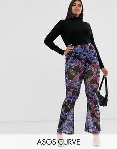 Сетчатые расклешенные брюки с принтом ASOS DESIGN Curve-Мульти