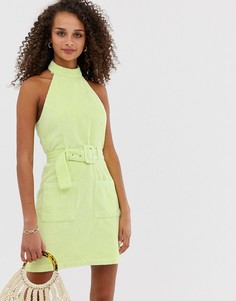 Вельветовое платье мини с халтером ASOS DESIGN-Зеленый