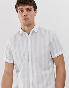 Зауженная рубашка в полоску из ткани с добавлением льна Jack & Jones Premium-Синий