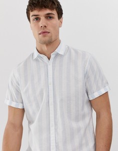Зауженная рубашка в полоску из ткани с добавлением льна Jack & Jones Premium-Синий
