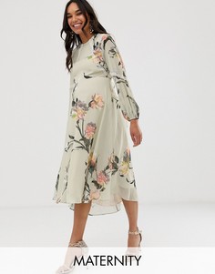 Платье миди с цветочным принтом и длинными рукавами Hope & Ivy Maternity-Мульти