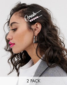 Серебристые заколки для волос с надписью и сердцем ASOS DESIGN - 2 шт.-Серебряный