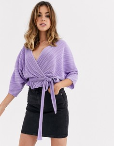 Топ с плиссировкой, запахом и завязкой на талии ASOS DESIGN-Фиолетовый