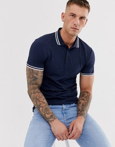 Приталенная футболка-поло с окантовкой ASOS DESIGN-Темно-синий