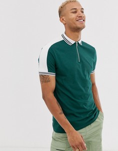 Футболка-поло на молнии с контрастными вставками ASOS DESIGN-Зеленый