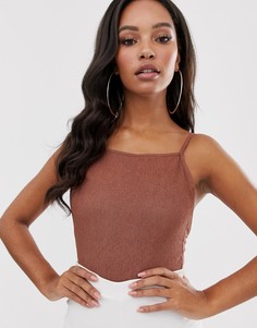 Боди из жатой ткани с квадратным вырезом ASOS DESIGN-Коричневый