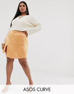 Атласная мини-юбка с разрезом ASOS DESIGN Curve-Оранжевый