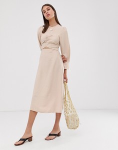 Платье миди с длинными рукавами ASOS WHITE-Мульти