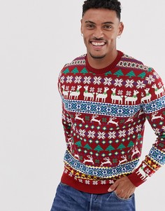 Новогодний джемпер с узором в виде лам ASOS DESIGN-Красный