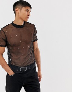 Черная сетчатая футболка с отделкой ASOS DESIGN-Черный
