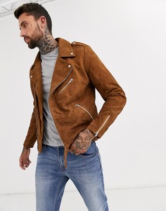 Светло-коричневая замшевая байкерская куртка ASOS DESIGN-Светло-коричневый