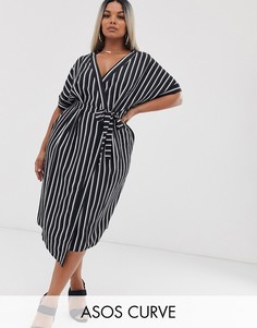 Платье миди в полоску с запахом ASOS DESIGN Curve-Мульти