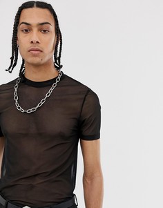 Черная обтягивающая футболка из тонкой сетки ASOS DESIGN-Черный