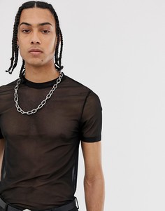 Черная обтягивающая футболка из тонкой сетки ASOS DESIGN-Черный