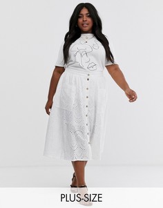 Белая юбка миди с вышивкой New Look Curve-Белый