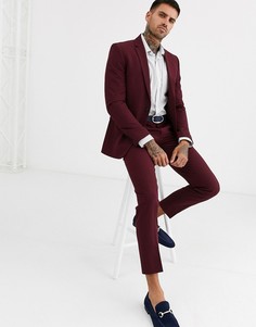 Бордовый приталенный пиджак Burton Menswear-Красный
