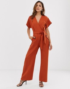 Комбинезон с запахом и завязкой на талии Closet London-Красный
